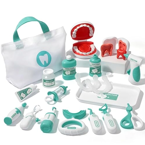 Liberry Toy Doctor Kit for Toddlers 3-5 Years Old, 22 Pieces Dentist Playset with Medical Bag & Dental Tools, Doctor Pretend Play Set for Boys Girls (Green)