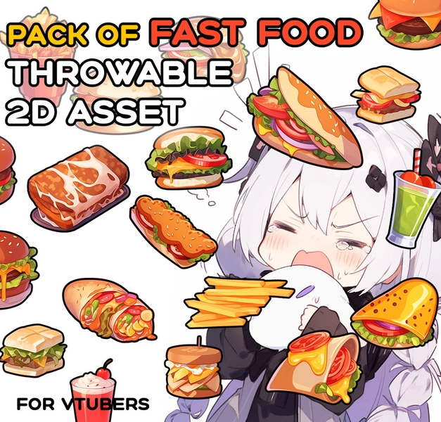 Pack of Fast Food Throwable Asset - 20 pcs | Transparent | Cool| Digital Assets | Digital Download | Stream Decoration