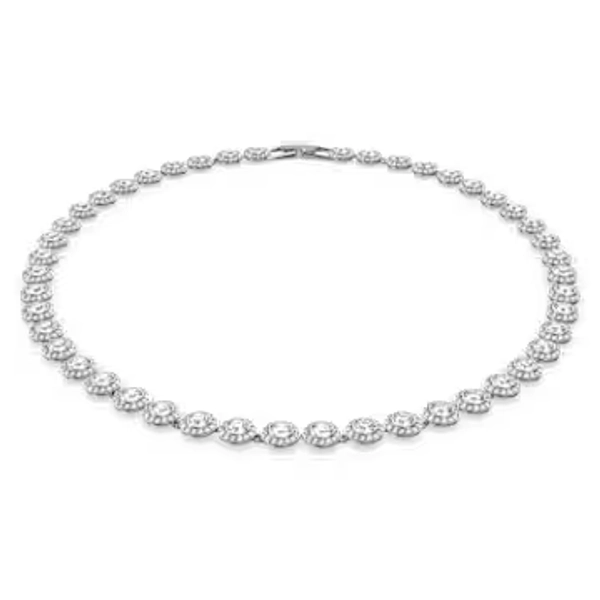 Una Angelic Tennis necklace, Round cut, Medium, White, Rhodium plated