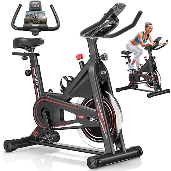 Exercise Bike, DMASUN Classic Brake Pad Pro Stationary Bike for Home with 330 LB Capacity, Workout Bike with Comfortable Seat Cushion, Digital Display with Tablet Holder