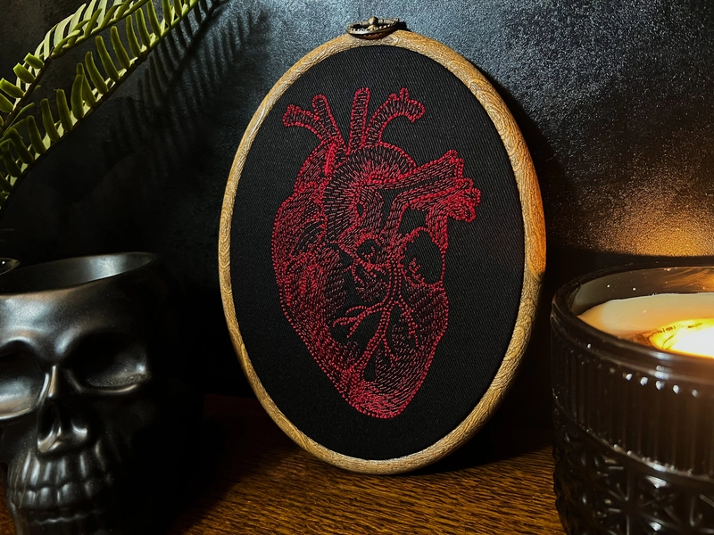 Anatomical Heart Embroidery Hoop Art, Gothic, Spooky , Home and Living Decor, Wall Hanging