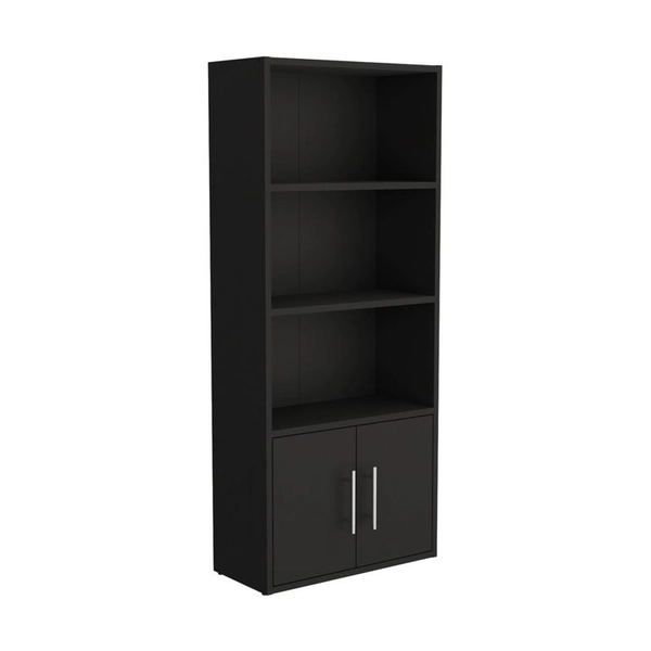  Bookcase with 2 Doors and 4 Levels, Black