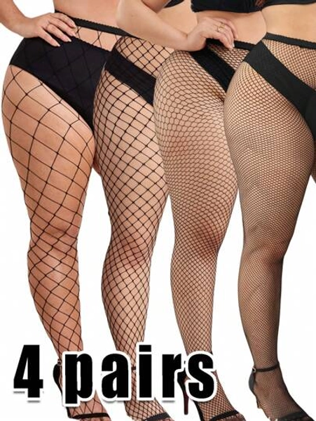 4pcs/pack Plus Size Fishnet Stockings