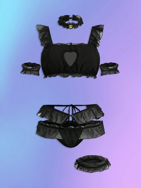 ruffled black lingerie set