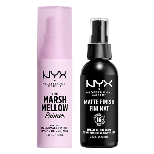 NYX PROFESSIONAL MAKEUP Marshmellow Smoothing Primer + Makeup Setting Spray, Matte Finish (2-Pack Bundle)