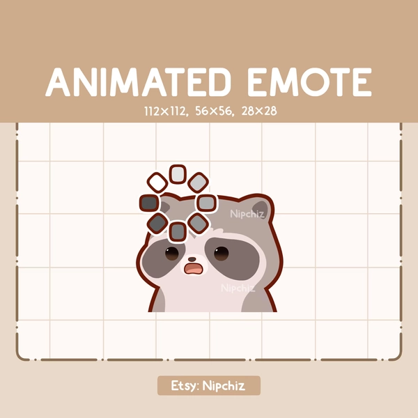 Animated Emote Chibi Raccoon Is Confused Showed By a Loading Sign - Cute Funny Emote - Ready to Use - Kawaii Emote