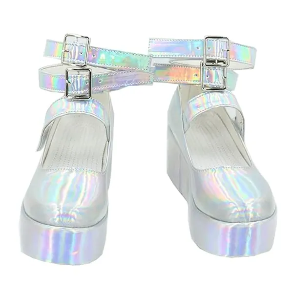 COSGOGO NEEDY GIRL Needy Streamer Overload Ame-chan OMGkawaiiAngel Kangel JK Cosplay Strappy Platform Shoes - 8 - White