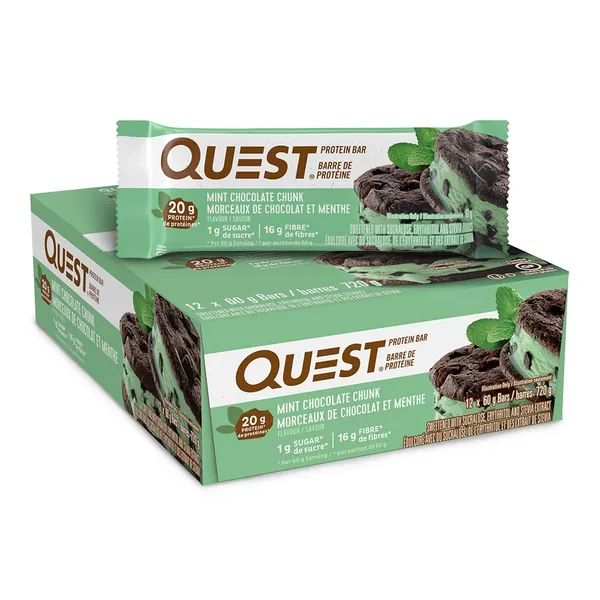 Quest Nutrition Mint Chocolate Chunk Flavour Protein Bar, High Protein, Gluten Free, Keto Friendly 12 count