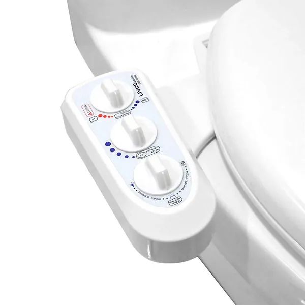 LIVINGbasics Hot and Cold Water Bidet toilet bidet- Self Cleaning -Dual Nozzle (Male & Female) - Non-Electric Mechanical Bidet Toilet Attachment - Adjustable Water Pressure and Temperature (White/ Dual Nozzle)