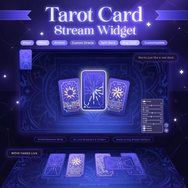 Tarot Card Stream Widget - For Twitch • YouTube • Any Platform | Major & Minor Arcana | Oracle | StreamElements Setup | Customizable | Game