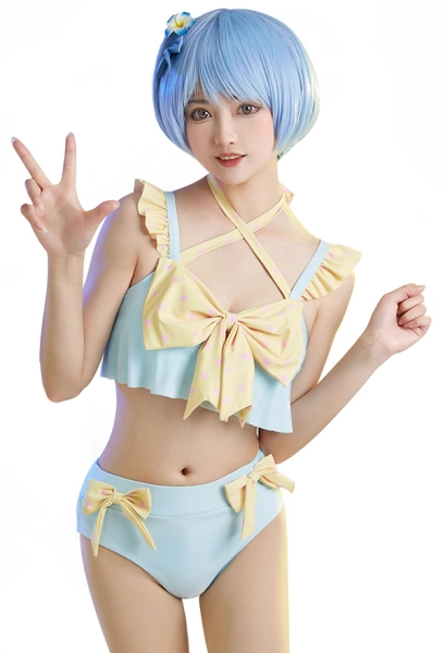 Miccostumes Swimsuits for Women Kawaii Bathing Suit Big Bowknot Two-Piece Swimwear
