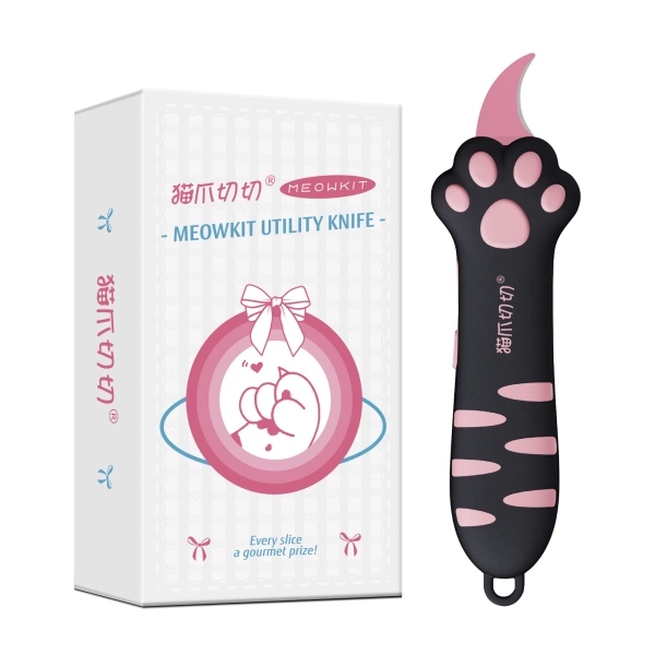 Meowkit Cute Cat Claw Box Cutter – Black &amp; Pink