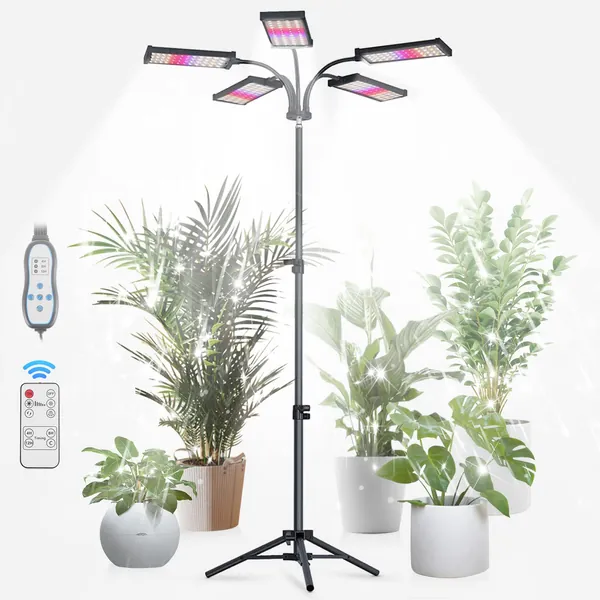 Grow Lights for Indoor Plants, 240 LEDs Plant Light w/Stand, Full Spectrum LED Grow Light w/ 3 Switch Modes, 5-Head Plant Lamp, 10 Dimmable Level, 4/8/12H Timer, 360°Adjustable Gooseneck
