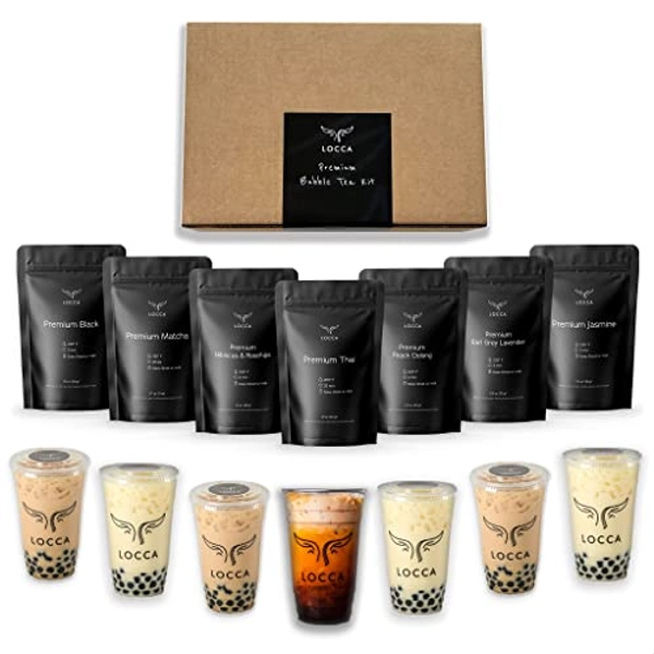 Premium Boba Tea Kit | Locca Boba Party Kit | Bubble Tea Gift Kit | Boba Gift | 56+ Drinks | 7 Boba Flavors | Includes Tapioca Balls and Boba Straws | DIY Food Gift