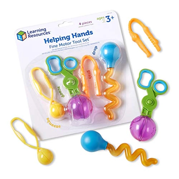 Learning Resources Helping Hands Fine Motor Tool Set Toy - 4 Pieces, Ages 3+ Fine Motor and Sensory Play Toys, Toddler Tweezers, Sensory Bin Toys