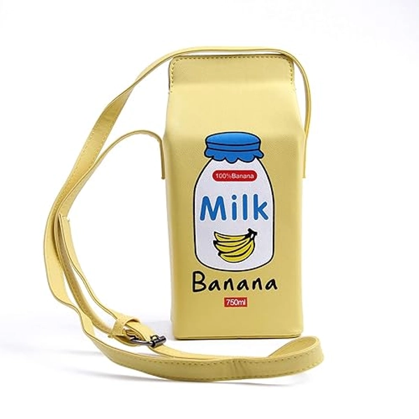 LUI SUI Fruits Banana Strawberry Milk Box Cross Body Purse Bag Women Phone Wallet Shoulder Bags