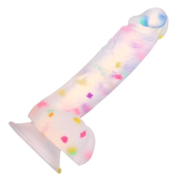 Suction Cup Dildo 7+ Inch Adult Sex Toy, Confetti Colourful Clear Silicone Flexible Dildo, Women, Men - Nirobi