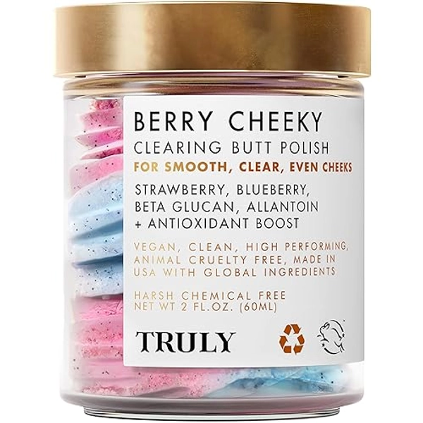 Truly Beauty Berry Cheeky Clearing Butt Polish Gentle Acne Body Scrub - Bacne and Acne Body Wash - Exfoliating Body Scrub and Bum Acne Treatment - Butt Acne Clearing Treatment and Butt Scrub - 2 OZ