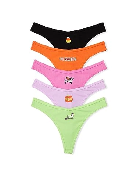 Victoria's Secret PINK Cotton Thong Panty Pack, Underwear for Women (XS-XXL) - Medium - Halloween