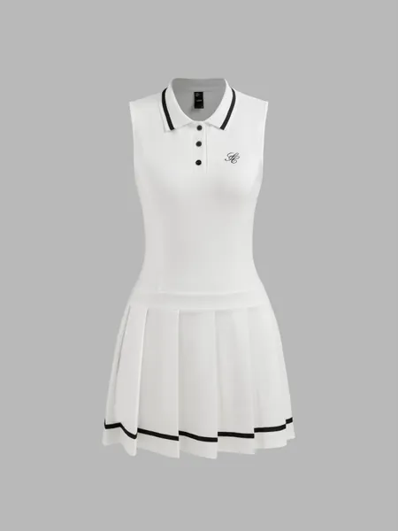 Polo Contrasting Binding Pleated Mini Dress