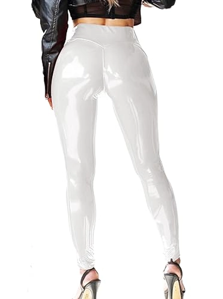 Mstaad Patent Faux Leather Leggings for Women High Waisted Butt Lifting Lacquer Pleather Latex Shiny Pants Concert Outfits