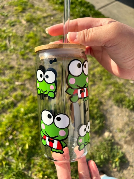 Super Cute Keroppi Tumbler Glass Cup- 16 oz