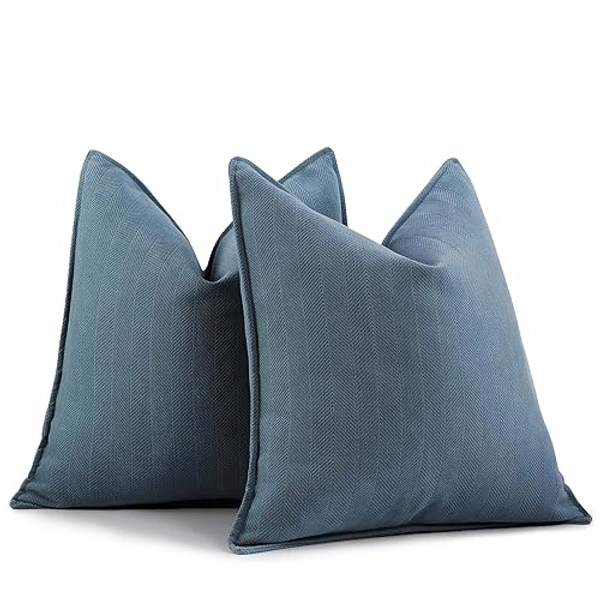 ZWJD Dusty Blue Pillow Covers 20x20 Set of 2 Chenille Pillow Covers with Elegant Design Soft and Luxurious Decorative Throw Pillows for Couch, Bed, and Home Decor