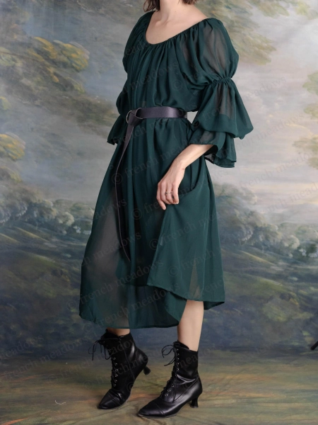 Dark Green Chiffon Renaissance Dress | Forest Dress Fairy Dress Wedding Chemise Ethereal Whimsical Gown Plus Size See-Thru Fairy Nymph Elf