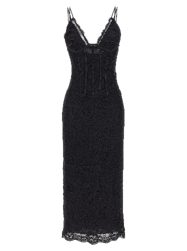 Lace Longuette Dress Dresses Black - 40IT