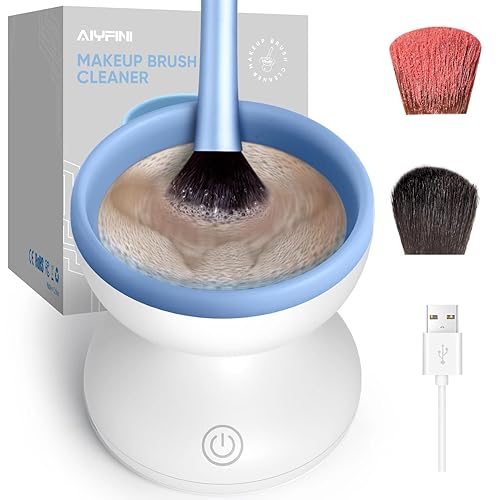 Alyfini Makeup Brush Cleaner Machine - Electric Make up Brushes Cleaner Cleanser Professional Tool for Kabuki Foundation Liquid Powder Face Makeup Self Tanner Brush,Gifts for Women Stocking Stuffers - WhiteBlue