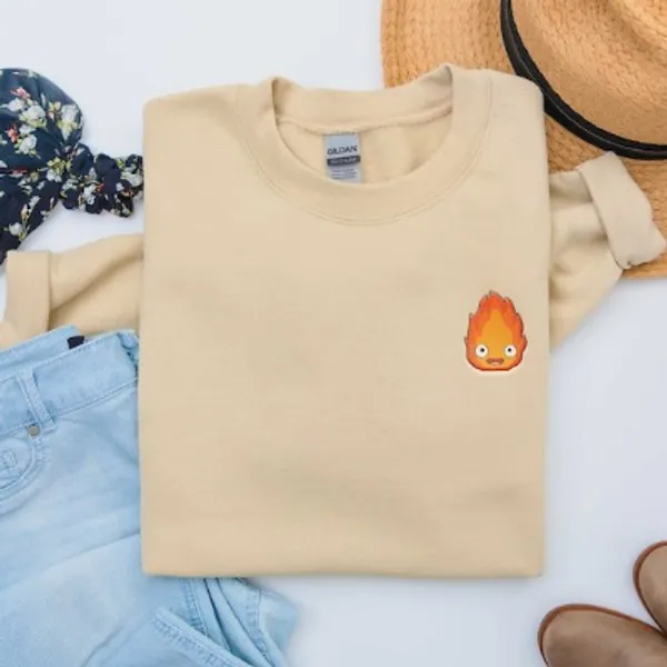 Calcifer Embroidered Sweatshrit Anime Sweatshirt | Etsy