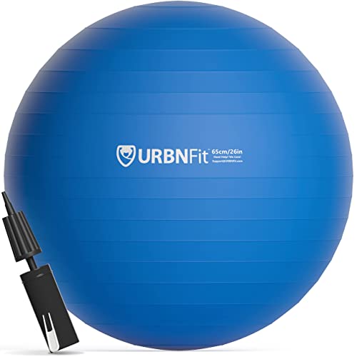 URBNFit Exercise Ball - Yoga Ball in Multiple Sizes for Workout, Pregnancy, Stability - Anti-Burst Swiss Balance Ball w/Quick Pump - Fitness Ball Chair for Office, Home, Gym - Blue - 26IN