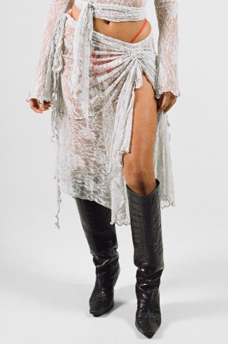 GREY LACE SPLIT SKIRT 
