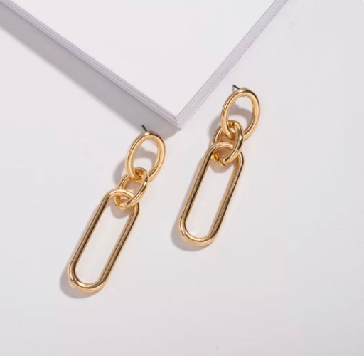 Rose Long Oval Chain Link Earrings - Gold