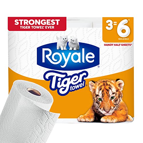 Royale Tiger Strong Paper Towel, 3 Double Equal 6 Rolls, 98 Half Sheets per Roll, White
