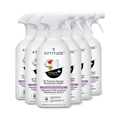 ATTITUDE All-Purpose Cleaner Disinfectant 99.99%, Eliminates Bacteria, Germs and Viruses, Vegan and Cruelty-free Household Products, Thyme and Lavender, 800 mL (Pack of 6) - Thyme & Lavender - 800.00 ml (Pack of 6)