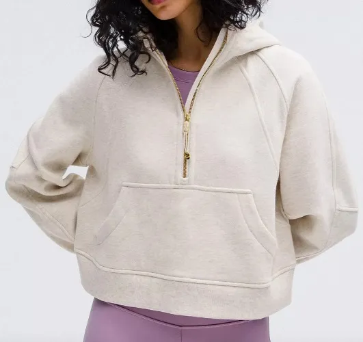 Scuba Oversized Half-Zip Hoodie | Heathered Bone & Gold