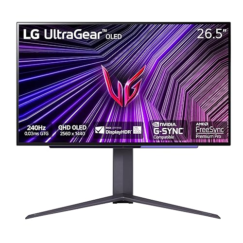 LG ‎27GS95QE 27-inch Ultragear OLED Gaming Monitor QHD 240Hz 0.03ms DisplayHDR True Black 400 AMD FreeSync Premium Pro NVIDIA G-Sync HDMI 2.1 DisplayPort Tilt/Height/Swivel Stand Black - 27 inch - Black - Tilt/Height/Swivel/Pivot