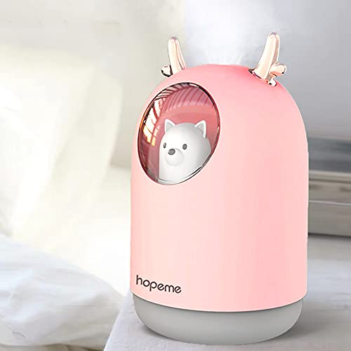HOPEME Cute Pet Humidifier with Two Spray Modes, 300ml Water Tank Lasts Up to 10 Hours, 7 Color LED Lights Changing, Waterless Auto Shut-off for Bedroom, Home, Office (Pink) - Pink