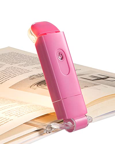 DEWENWILS Amber Book Reading Light, USB Rechargeable Book Light for Reading in Bed, Blue Light Blocking, 4 Brightness Adjustable for Eye Care, LED Clip On Book Lights for Kids, Bookworms (Pink) - Pink