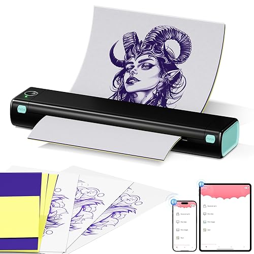 Itari M08F Termocopiadora Tattoo Bluetooth Impresora Térmica para Tatuar, Impresora Térmica Tattoo con 10 Papel Transfer Tattoo,Impresora Tatuajes Compatible con iPad y Phone y PC, Negro - Negro