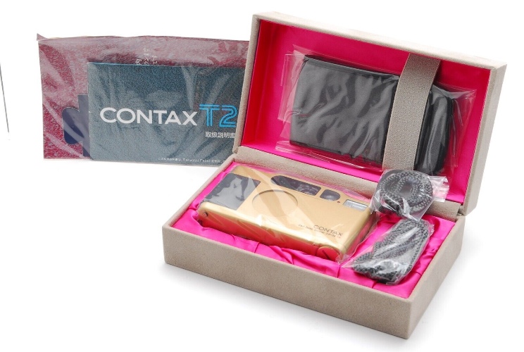 [UNUSED w/Box] Contax T2 Gold 35mm Point &amp; Shoot Compact Film Camera Case JAPAN