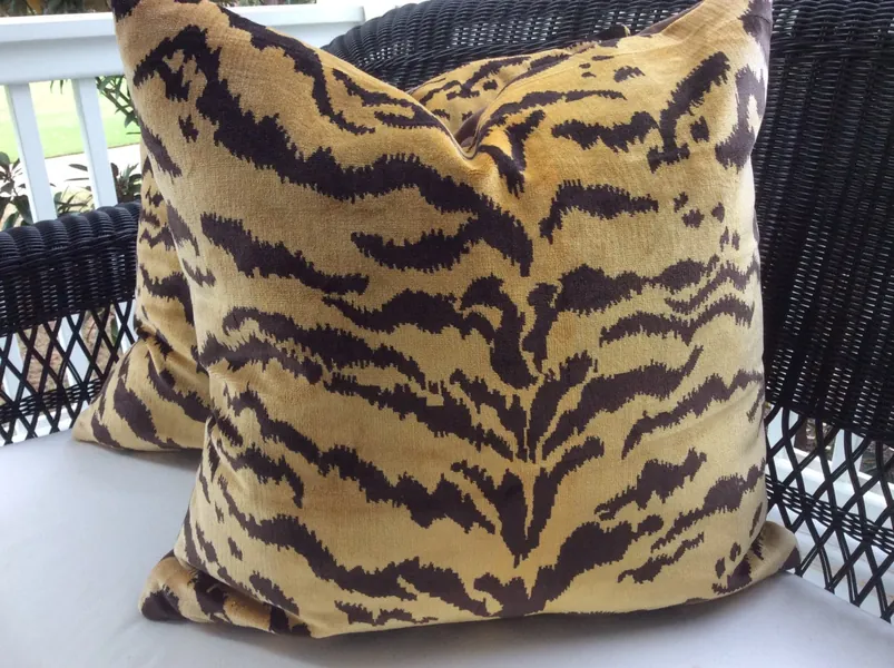 Scalamandre Pillow Cover in Le Tigre and Chocolate Velvet,