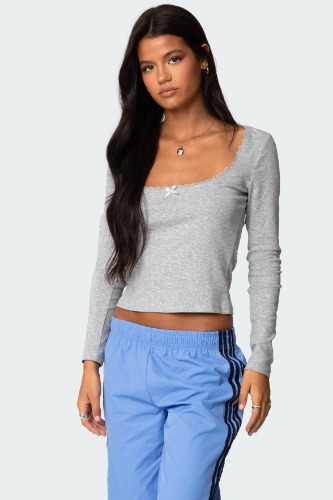 Mora Lace Trim Ribbed T Shirt | GRAY MELANGE / XS