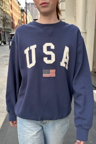 Erica Usa Flag Sweatshirt | Navy Blue / Oversized Fit