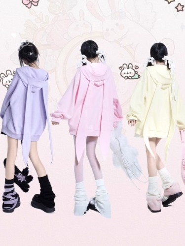 oversized bunny ears hoodie (ourple)