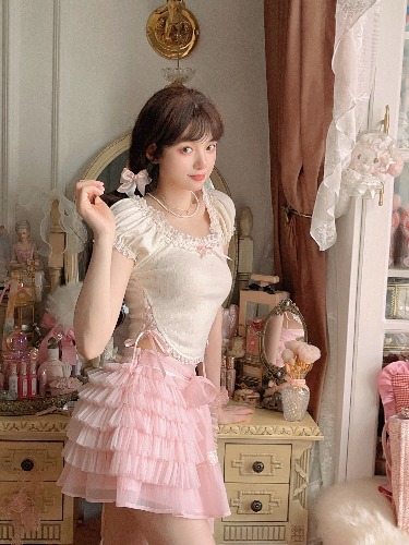 BOBON21 Side slit ribbon blouse