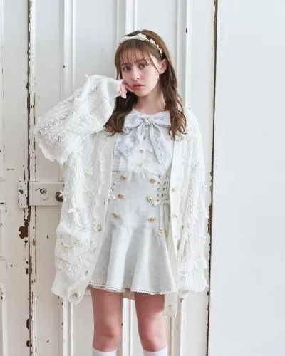 liz lisa openwork ladder ribbon long cardigan !! w gold charms !!!!!!! and bows !!!!!!!!!!!!!!!!!!!!!!!!!!!!!!!! 1 !!!!!!!!!!!!!!!!!!!!!!! 