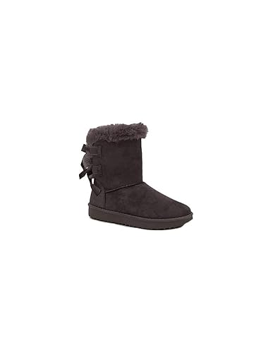 Primtex Bottes fourrées Chaudes Femme avec Ruban satiné et Fourrure synthétique - 37 EU - Gris