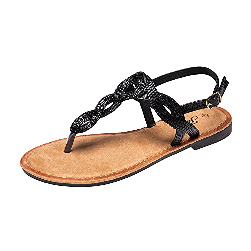 JOMIX Sandale Femme en Nœud Sandales Tongs pour Femme d'été Bas Confortables pour Maison Piscine Plage - 37 EU - B Noir